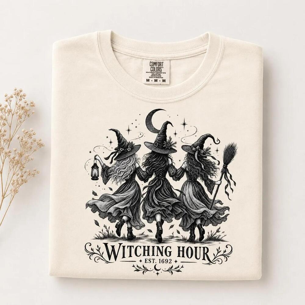 Witching Hour Shirt, Three Witches Halloween Tee, S
